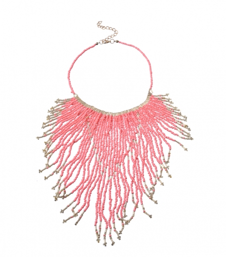 Multi Tones Seed Beads Fringe Statement Necklace