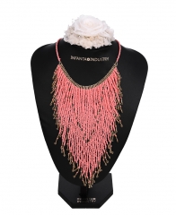 Multi Tones Seed Beads Fringe Statement Necklace