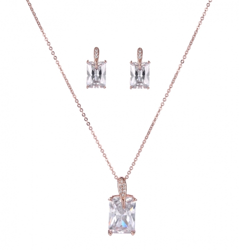 Bridal Fashion Jewelry Sets For Women Cubic Zirconia Pendant & Stud Earrings Set