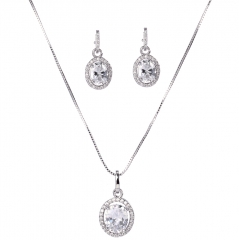 Bridal Fashion Jewelry Sets For Women Cubic Zirconia Pendant & Stud Earrings Set