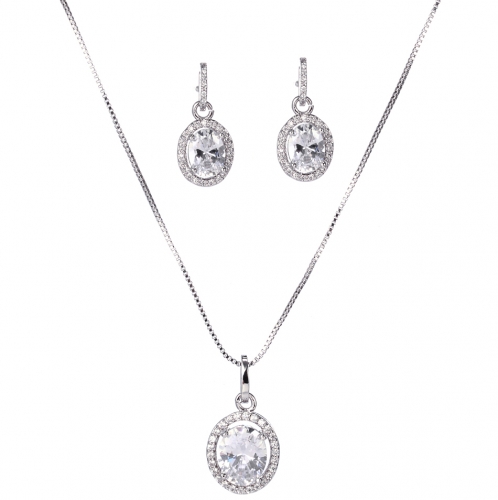 Bridal Fashion Jewelry Sets For Women Cubic Zirconia Pendant & Stud Earrings Set