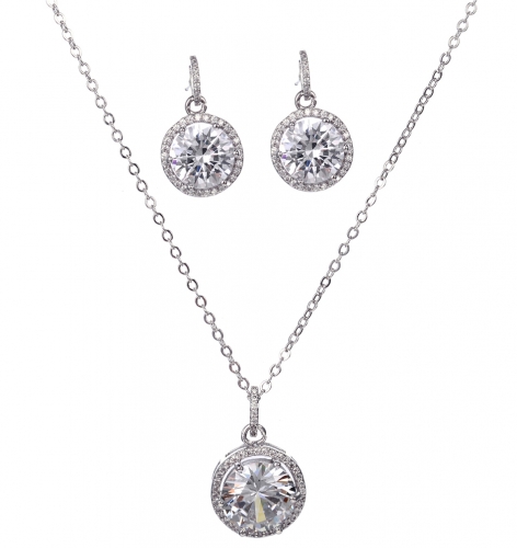 Bridal Fashion Jewelry Sets For Women Cubic Zirconia Pendant & Stud Earrings Set