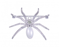 Micro Pave Spider Brooches Pins Silver Tone