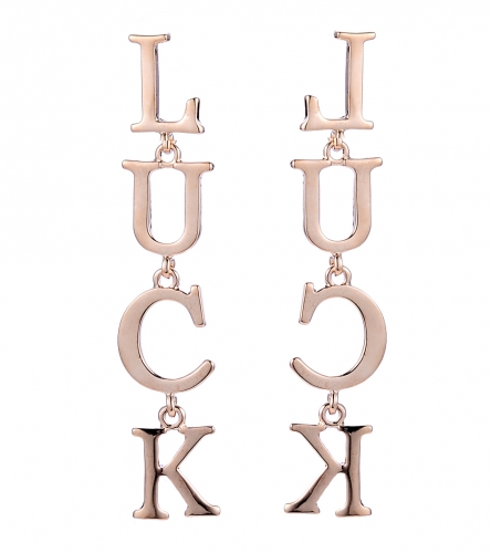 Rose Gold Letter Luck Women Dangle Earrings