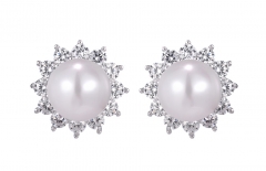 Silver Cultured Freshwater Pearl Cubic Zirconia Earrings