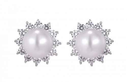 Silver Cultured Freshwater Pearl Cubic Zirconia Earrings