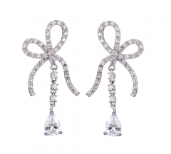 Women's Cubic Zirconia Ribbon Bow Earrings