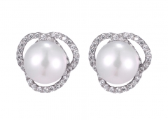 Silver Cultured Freshwater Pearl Cubic Zirconia Earrings