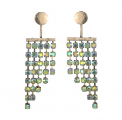 Green-Embellished Cup-Chain Fringe Earrings