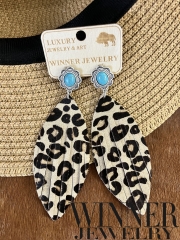 Handcrafted Leopard Print Hair Leather Concho Earrings in Navajo